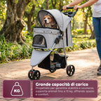 Passeggino per Cani e Gatti Pieghevole Portata 15kg con Cabina Trasparente - in Acciaio e Tessuto Oxford con Portabicchieri e Cestello