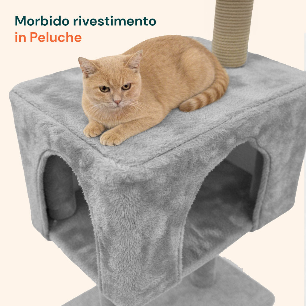 Tiragraffi per gatti 120 cm con cuccia e amaca multilivello