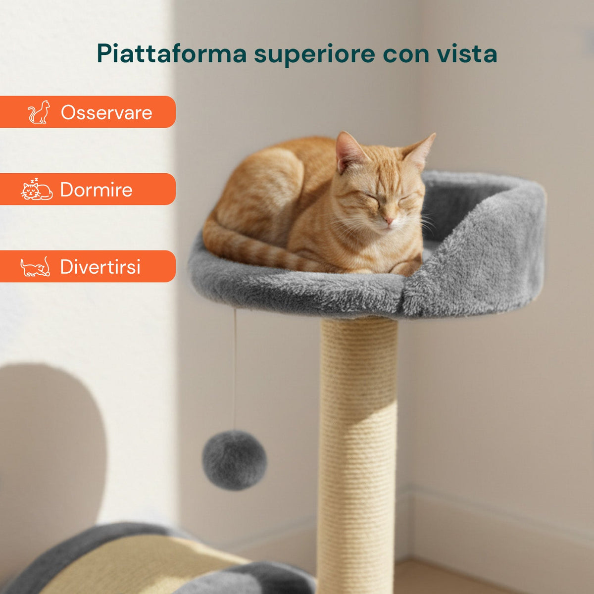 Tiragraffi per gatti 50 cm con arco in sisal e gioco pendente