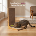 Tiragraffi per Gatti a Forma di L Altezza 68 cm in Carta Ondulata Resistente e Legno MDF – con Gioco a Pallina Integrato