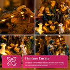 HolyGlow Presepe Natività in Poliresina con Luci LED e Interruttore ON/OFF, Capanna Rustica e Base Stabile, 23x11,5x17 cm
