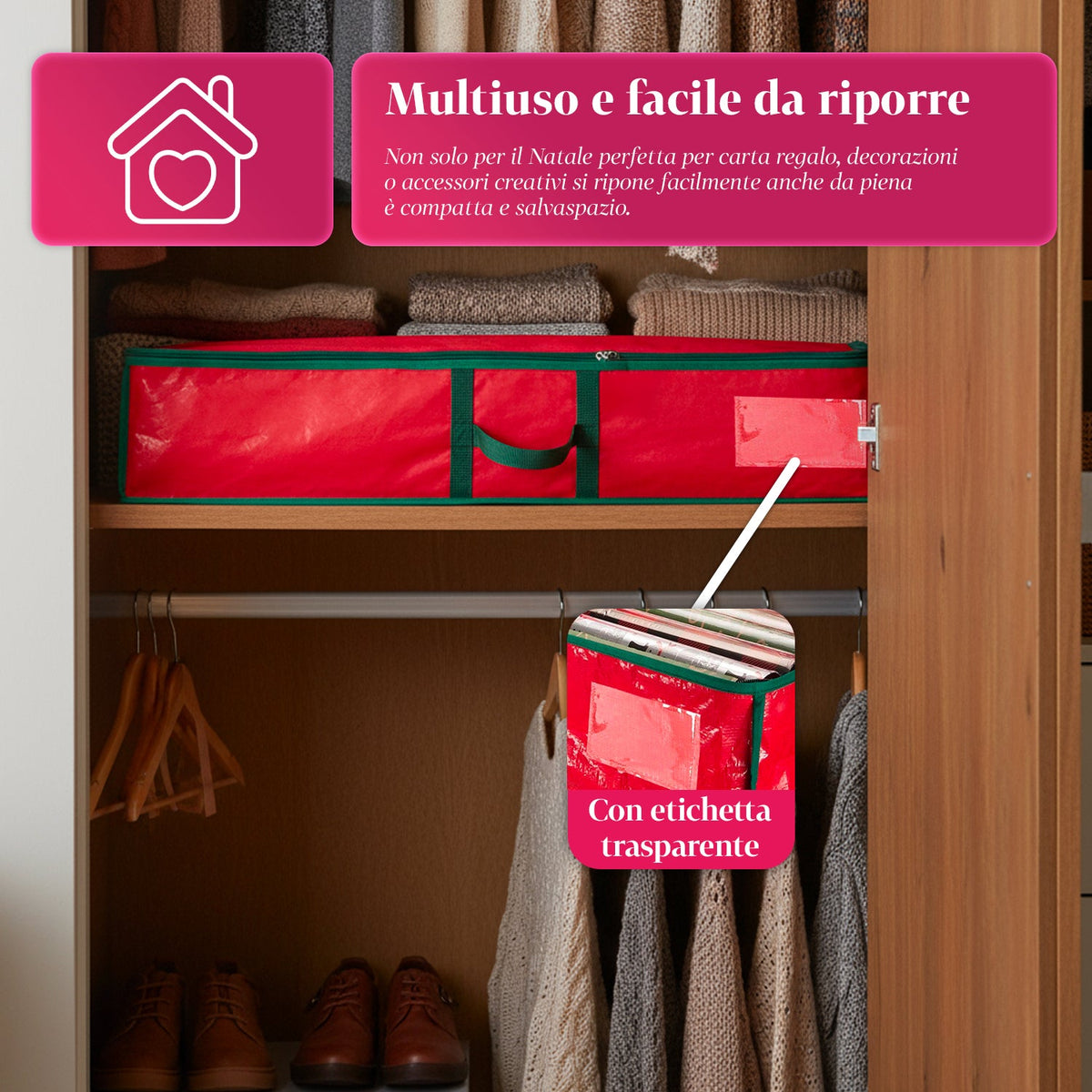 Organizer Multiuso per Addobbi Natalizi in Tessuto Oxford con Manici e Tasche