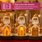 Babbo Natale Pan di Zenzero - Decorazione Natalizia Babbo Natale Pan di Zenzero con Luci LED, Musica e Porta Apribile, Casetta Luminosa in Resina 20,6 cm