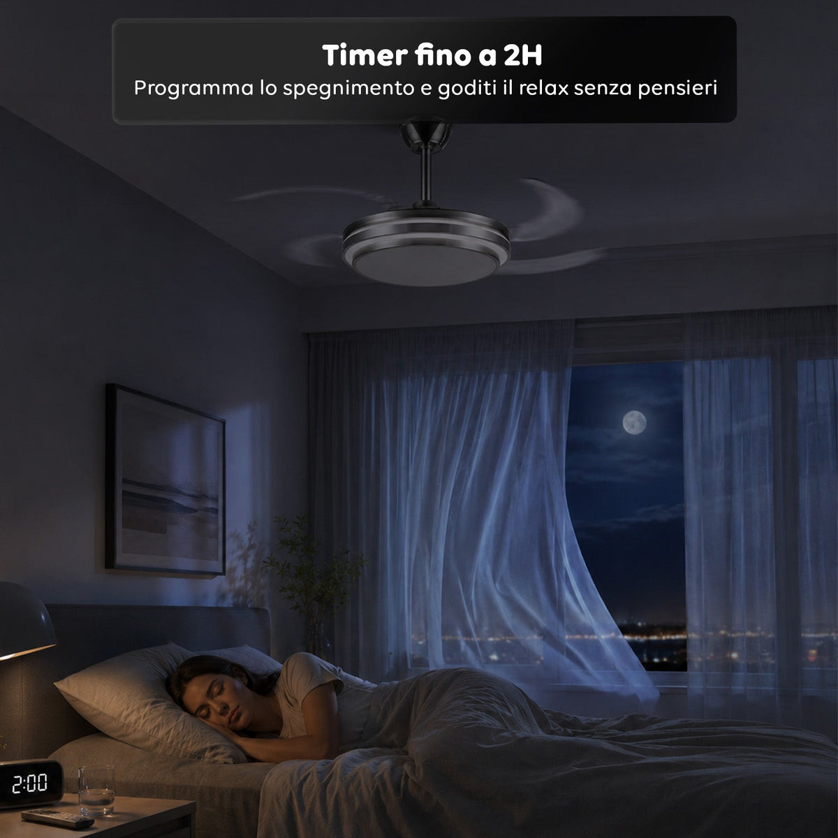 Ventilatore da Soffitto con Pale Richiudibili in Ferro e ABS - 6 Velocità, LED 72W Dimmerabile in 3 Tonalità di Luce Integrata Calda, Naturale e Fredda