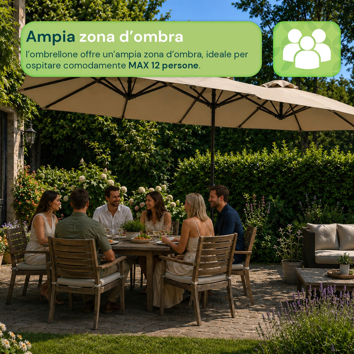 Ombrellone da Giardino Ovale XXL 460x270 in Acciaio al Carbonio e Telo in Poliestere - Altezza 2,45m (Base NON Inclusa)