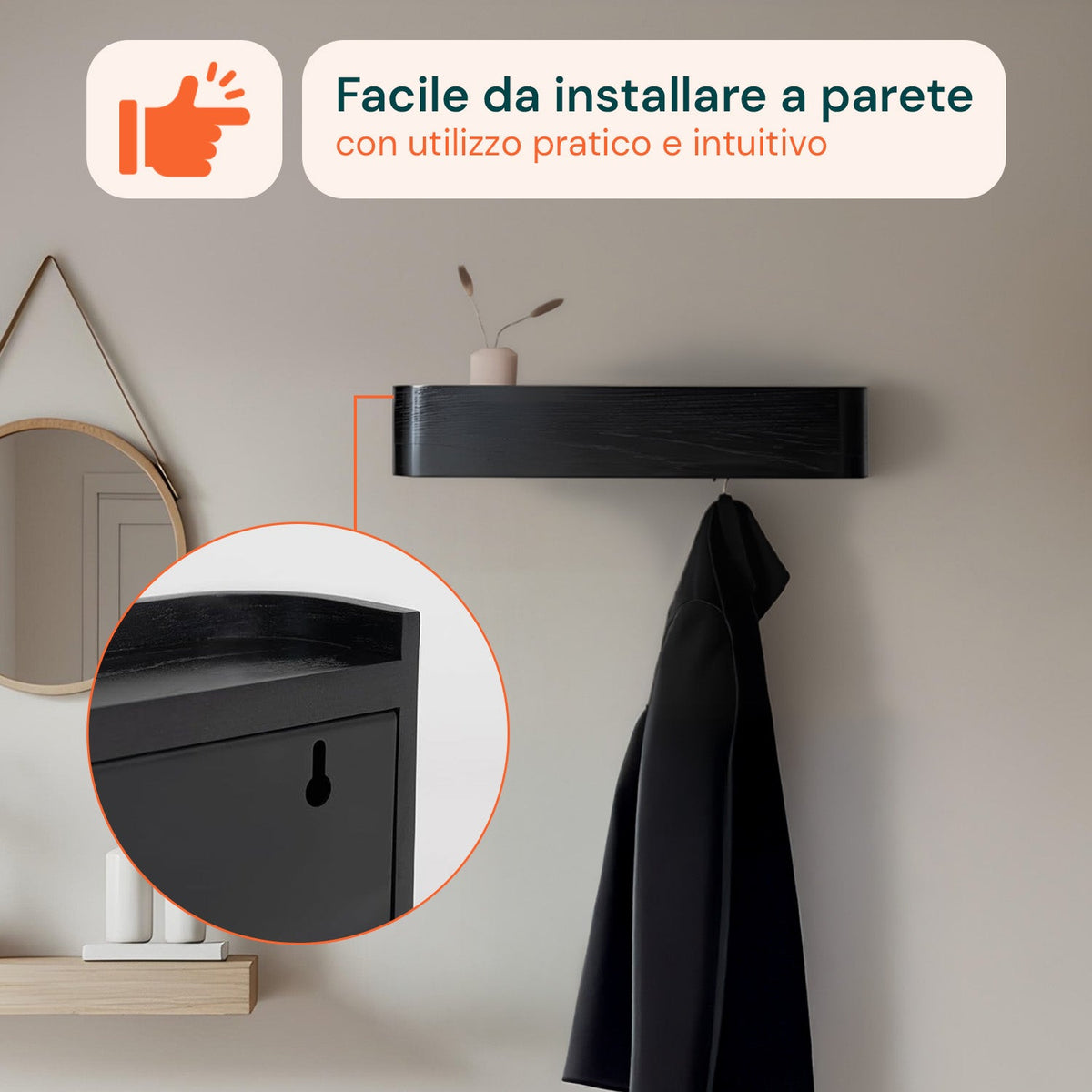 Appendiabiti da Muro Design Moderno con 4 Ganci a Scomparsa