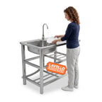 Lavello multifunzione in acciaio inox con fontana - Lavandino con vasca, gocciolatoio e doppia mensola - Reversibile Dx/Sx - 75x40x80 cm