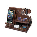 Organizer da Scrivania in Legno con Supporto Smartphone e Porta Orologi – Compreso di Alloggiamento per il Cavo di Ricarica – 25,5x15x18,5 cm