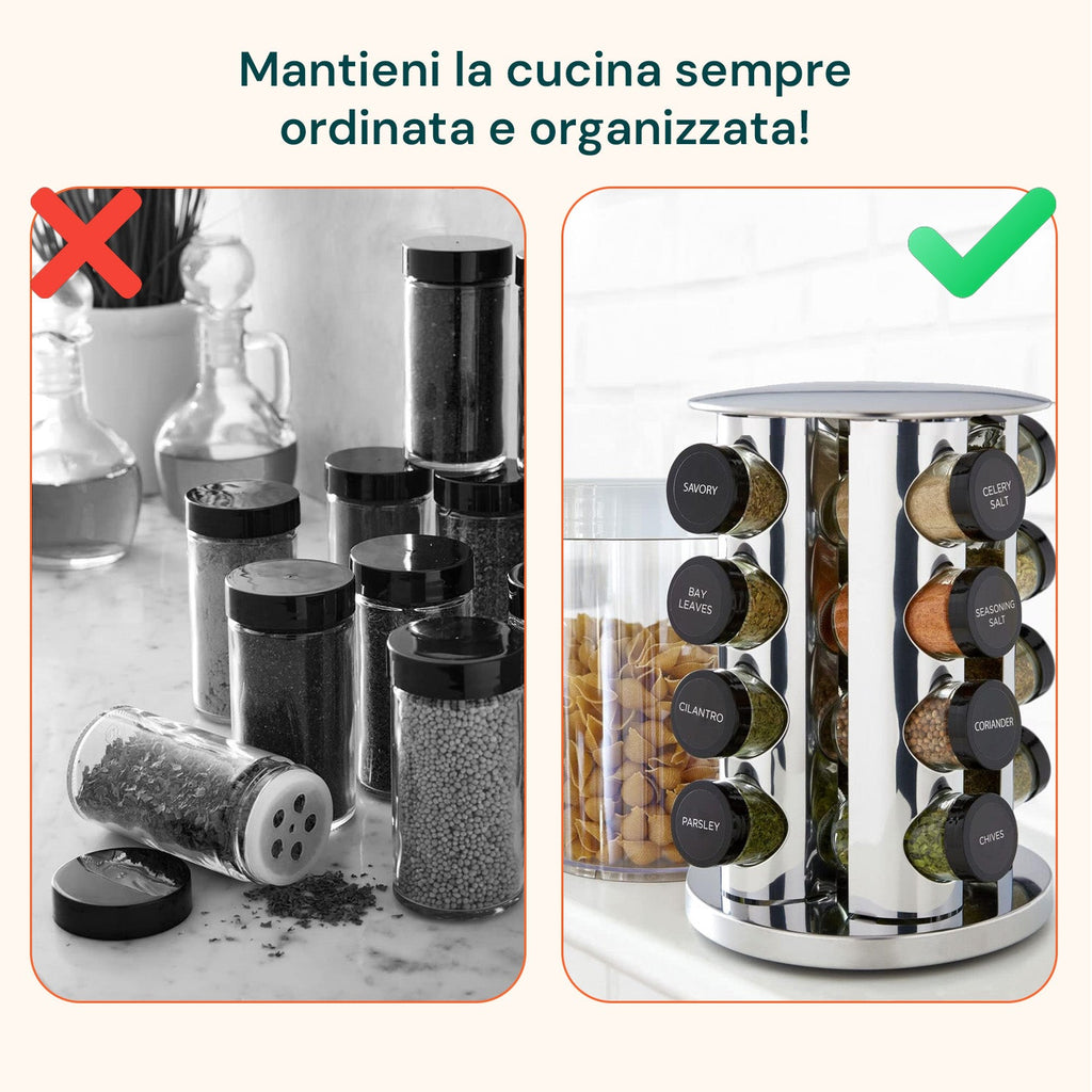 Portaspezie Girevole a 360° per Cucina con 16 Barattoli Inclusi