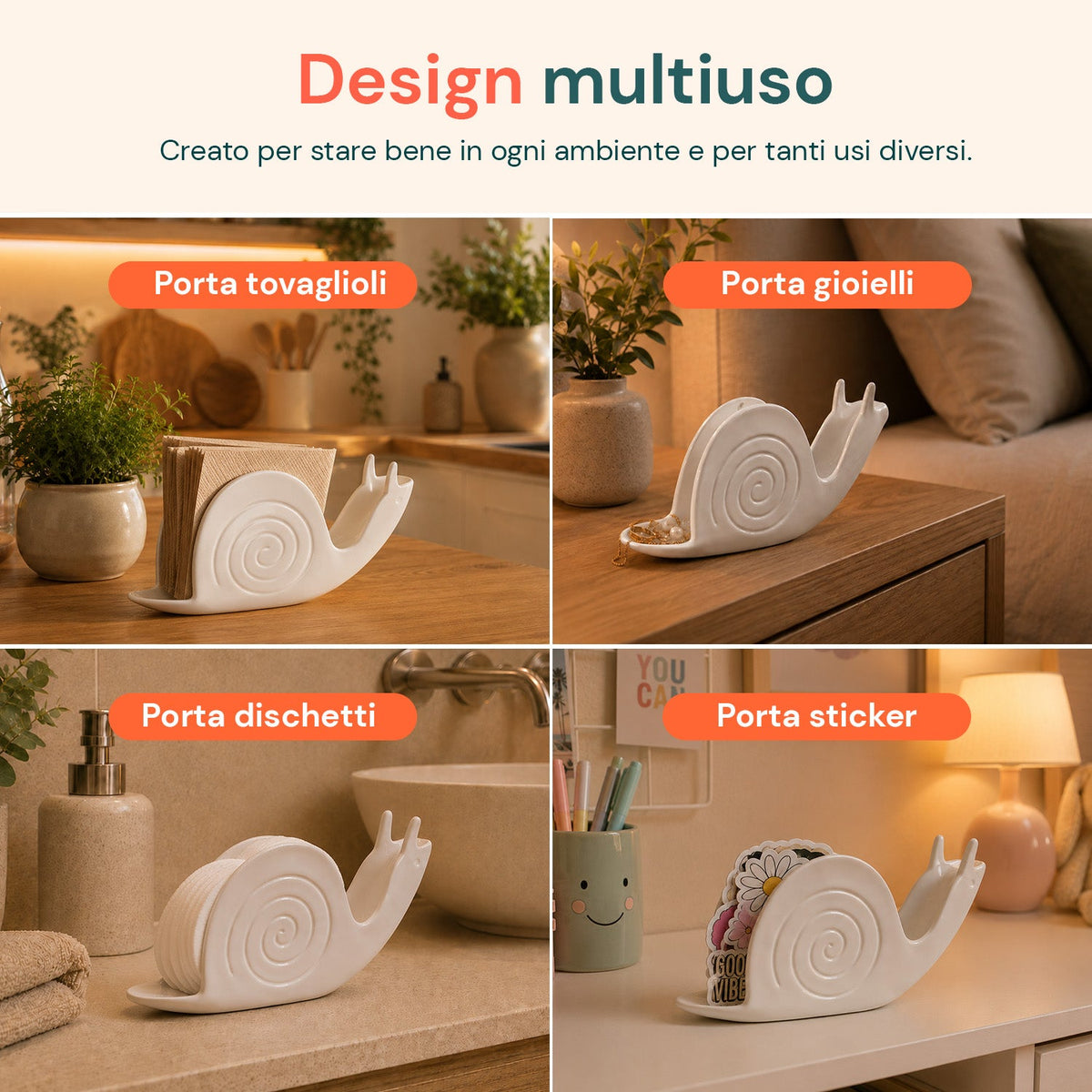 Porta Zampirone a forma di Lumaca – Supporto per Spirali Antizanzare in ABS Ignifugo – Con Base Raccogli Cenere – Design Universale Riutilizzabile – Dimensioni 18x3,2x7,5cm