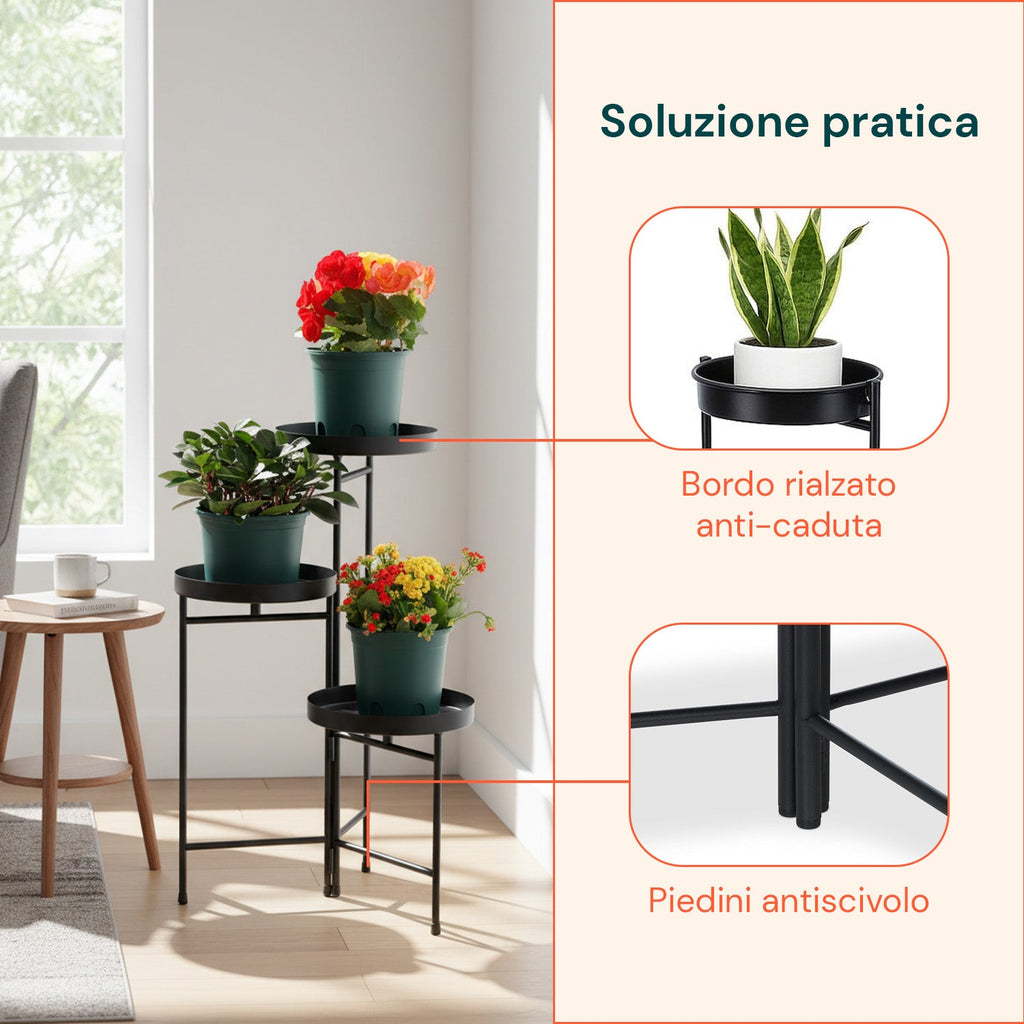 Portavasi in ferro a 3 ripiani Ø20 cm supporto piante da interno