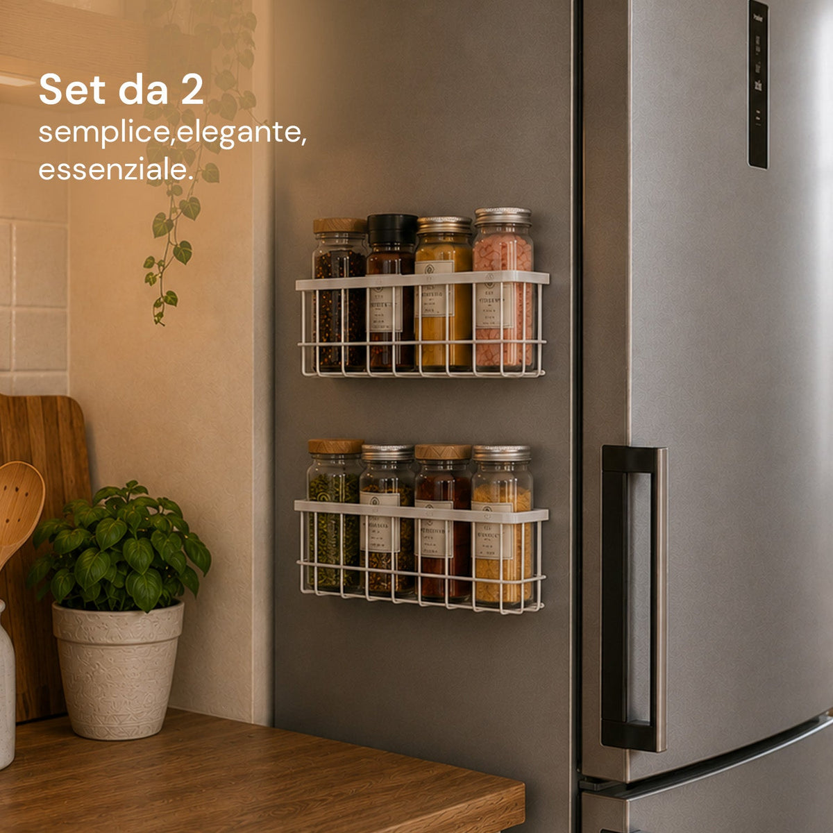Set 2 Cestini Magnetici Multiuso in Acciaio, Organizer Portaoggetti Salvaspazio a Griglia, Installazione Senza Fori, Portata Max 5 kg