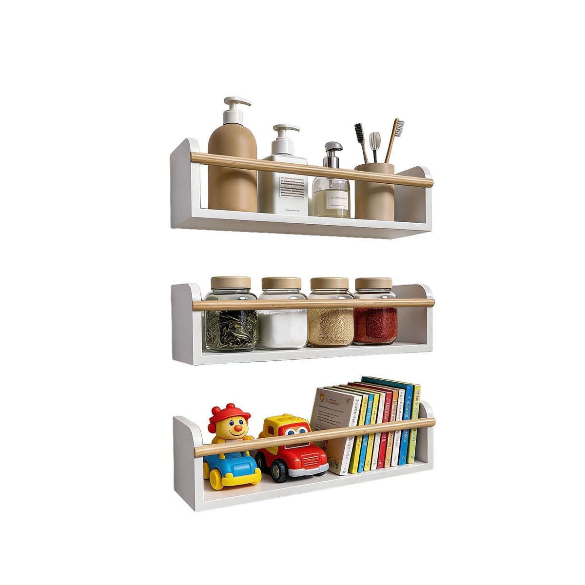 Set di 3 mensole da parete multiuso in legno resistente 40x12 cm - Portata 3 kg