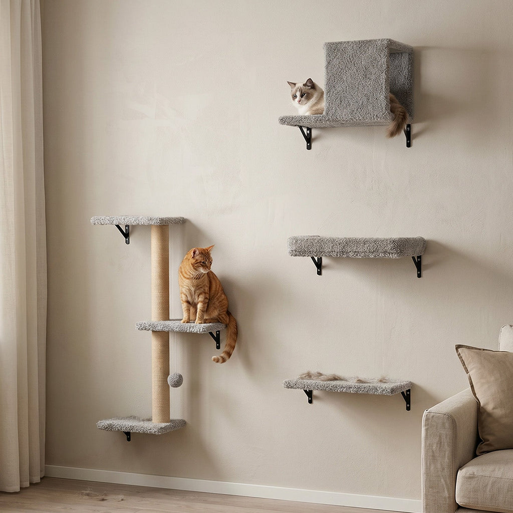 Parco Giochi Verticale da Parete per Gatti - in Legno Multistrato e Sisal Naturale