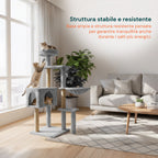 Tiragraffi per gatti 120 cm con cuccia e amaca multilivello