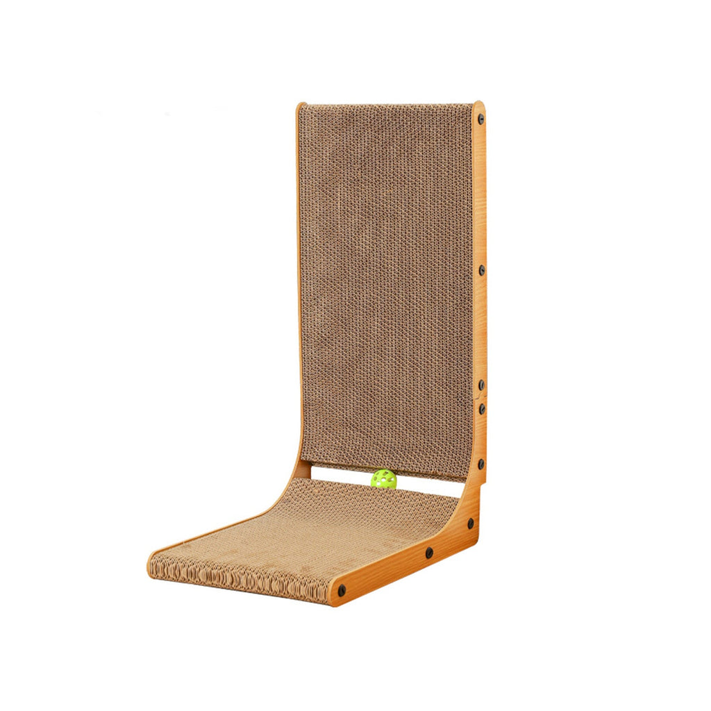 Tiragraffi per Gatti a Forma di L Altezza 68 cm in Carta Ondulata Resistente e Legno MDF – con Gioco a Pallina Integrato