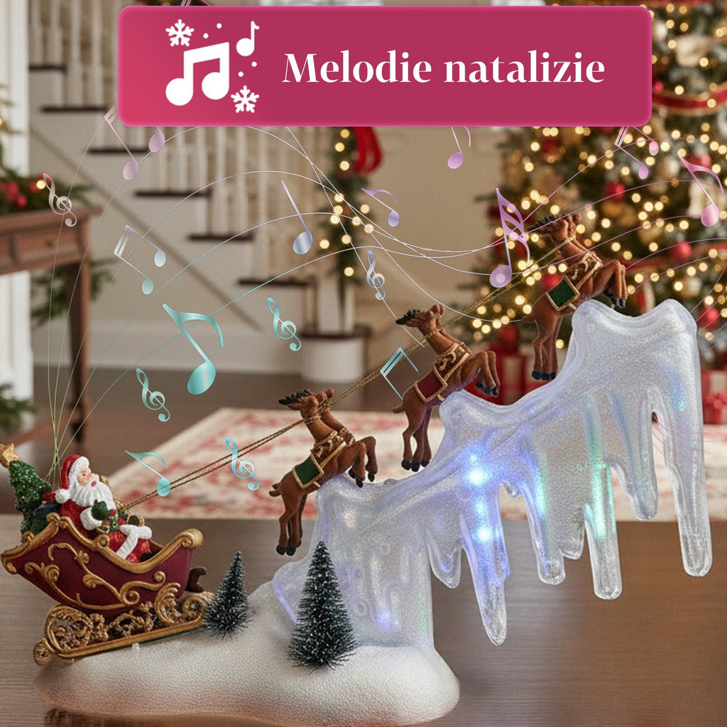 Slitta natalizia con luci, musica e movimento – 29x6x23 cm