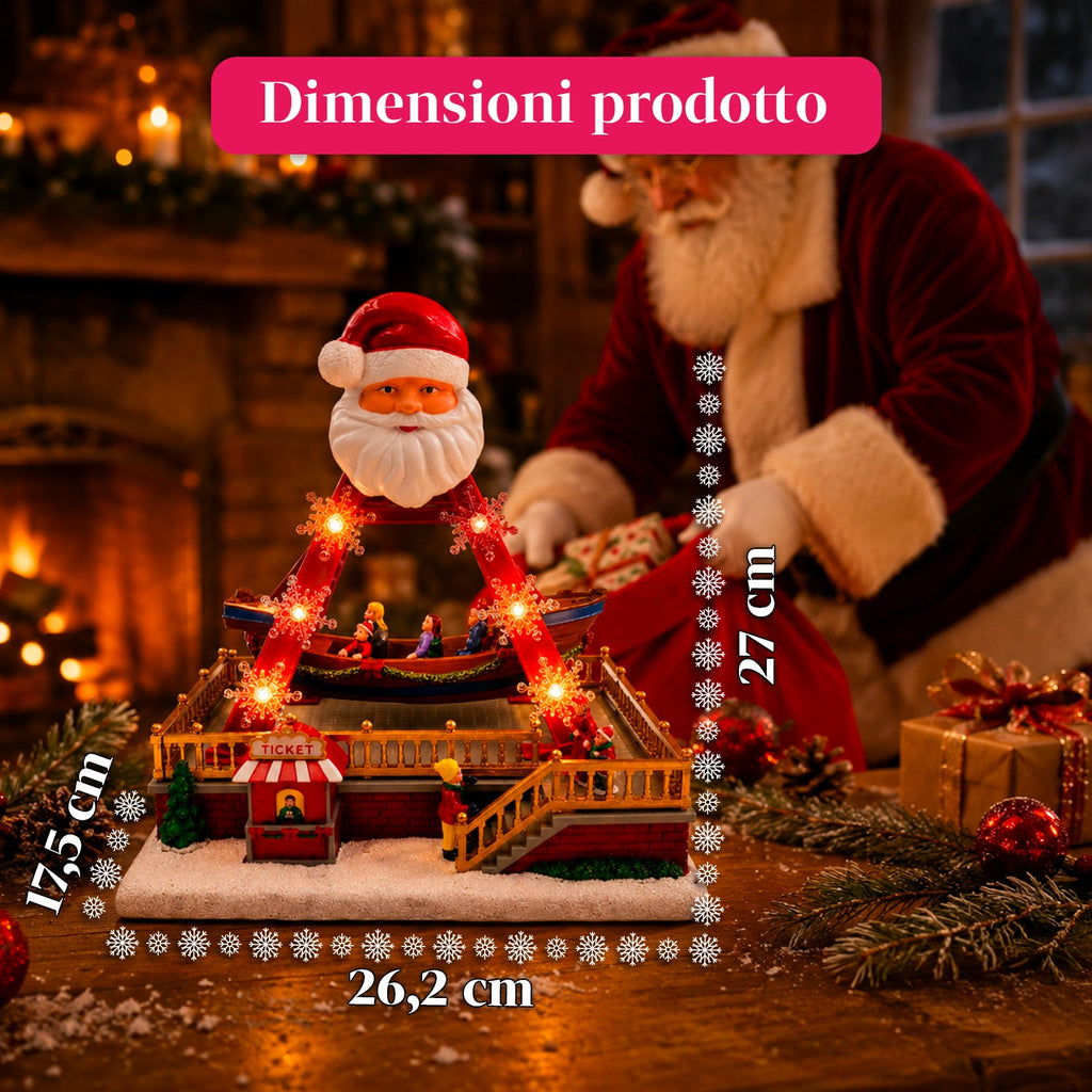 SantaSail 27 cm Christmas lighted carousel with moving boat, LED lights and Christmas melodies, light or light and music selector, USB or battery operated