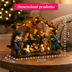HolyGlow Presepe Natività in Poliresina con Luci LED e Interruttore ON/OFF, Capanna Rustica e Base Stabile, 23x11,5x17 cm