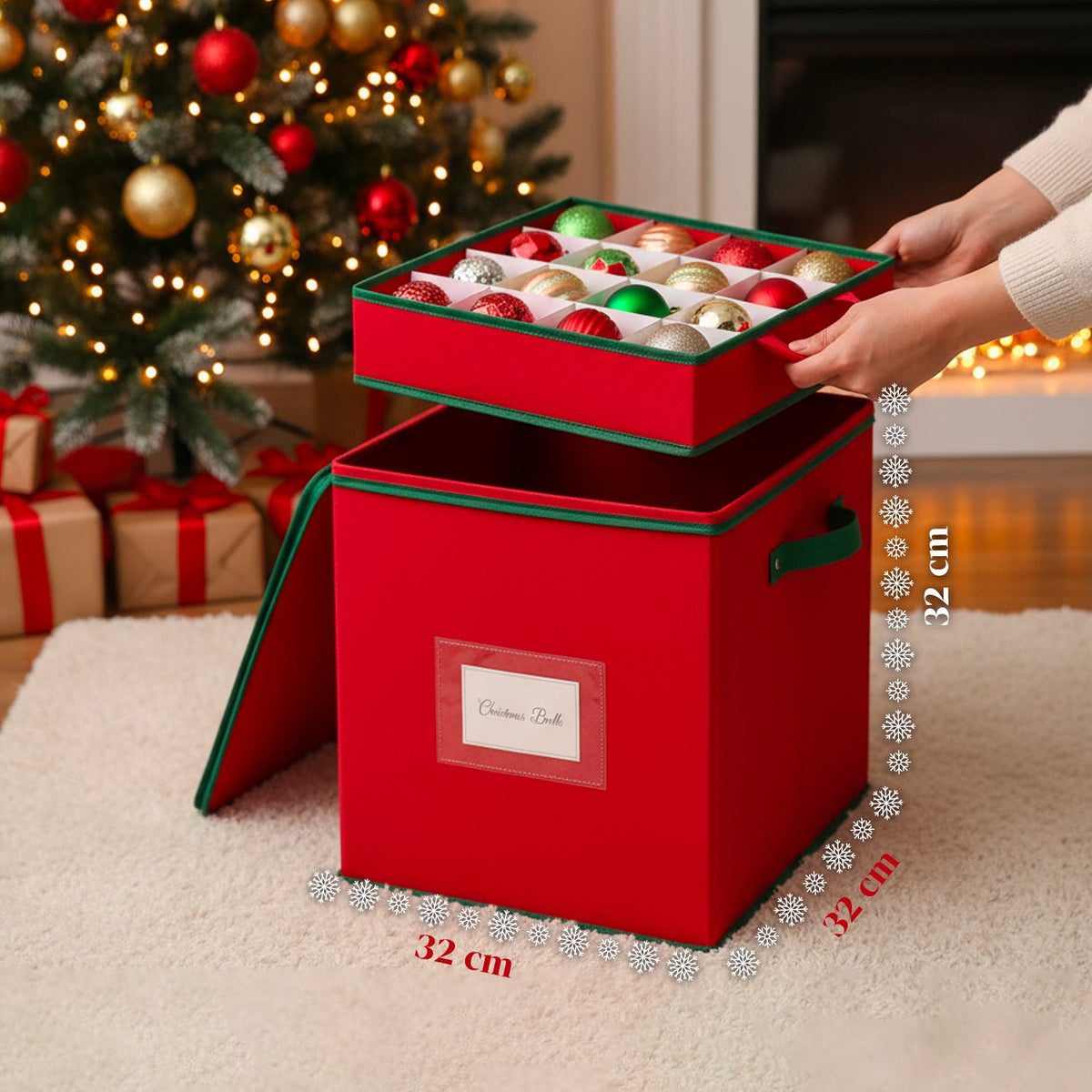 Organizer per 64 Palline di Natale in Tessuto Oxford e TNT con Coperchio e Manici