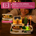 Villaggio Natalizio Luminoso Candy Town con Trenino in Movimento e 8 Melodie, Casetta Pan di Zenzero LED, Decorazione Natalizia 23,5 cm
