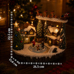 Villaggio Natalizio Luminoso Snowtime con Pista di Pattinaggio Animata, Luci LED e Musica, Slitta di Babbo Natale, Poliresina 21,5x15,8x22,5 cm