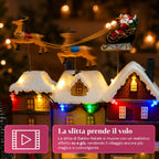 Villaggio Natalizio Luminoso Xmas Town a Batteria con Luci LED, Musica, Albero Rotante, Trenino in Movimento e Slitta di Babbo Natale, 27x25x34 cm