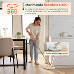 Kit Mocio Rotante 360° con Secchio 14L - 46x27x22cm e Centrifuga in Acciaio – Include 2 Testine in Microfibra, Dosatore Sapone e Asta Telescopica – Set Lavapavimenti Universale con Ruote e Scarico