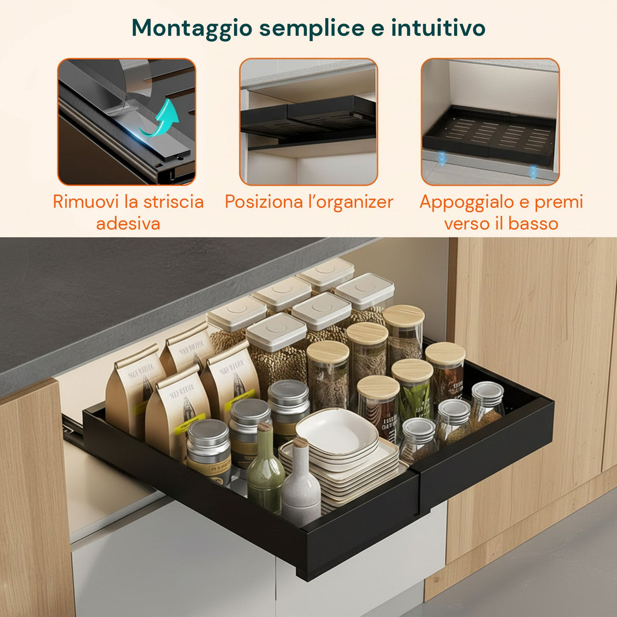 Cassetto estensibile universale in acciaio 30-50 cm - Portata 8 kg