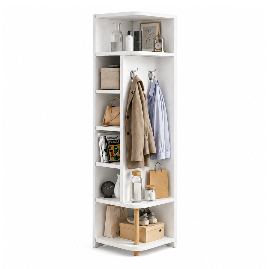 Scaffale Angolare in MDF Bianco a 7 Ripiani 180x30x30 cm – ad Alta Portata