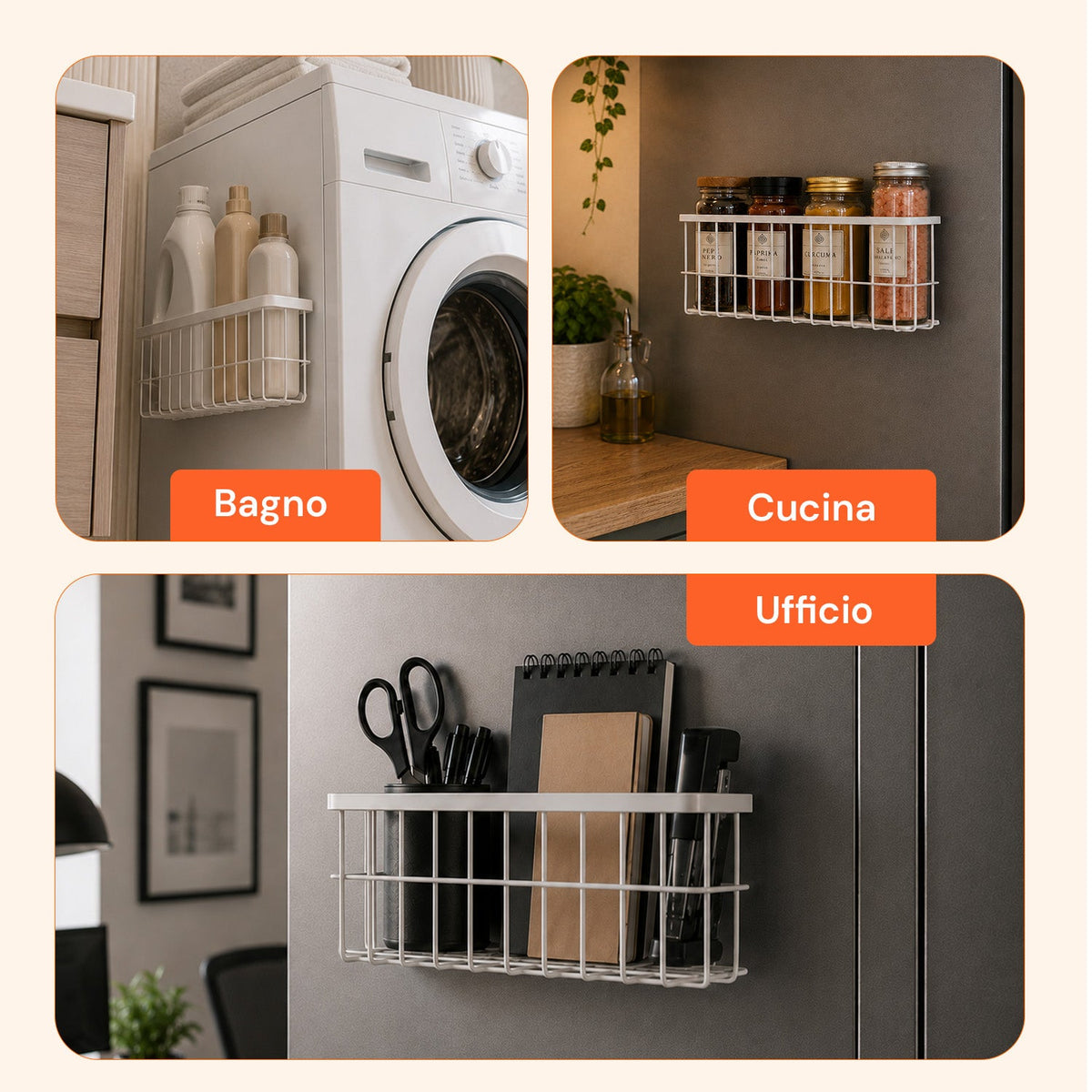 Set 2 Cestini Magnetici Multiuso in Acciaio, Organizer Portaoggetti Salvaspazio a Griglia, Installazione Senza Fori, Portata Max 5 kg