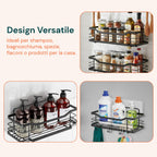 Set di 2 mensole adesive da parete in acciaio nero per bagno e cucina