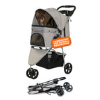 Passeggino per Cani e Gatti Pieghevole Portata 15kg con Cabina Trasparente - in Acciaio e Tessuto Oxford con Portabicchieri e Cestello