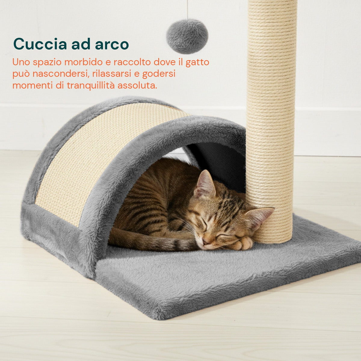 Tiragraffi per gatti 50 cm con arco in sisal e gioco pendente