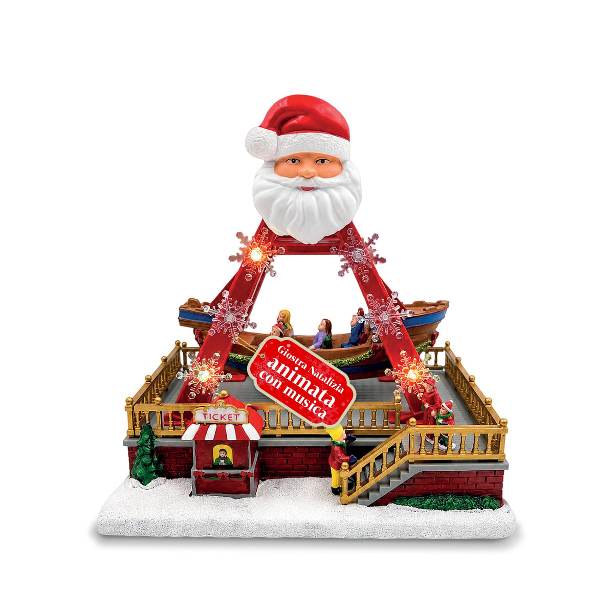 SantaSail 27 cm Christmas lighted carousel with moving boat, LED lights and Christmas melodies, light or light and music selector, USB or battery operated