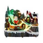 LitVille Villaggio di Natale Illuminato a LED con Trenino in Movimento e Babbo Natale Rotante, 8 Melodie Natalizie, 23x15x18 cm, a Batteria