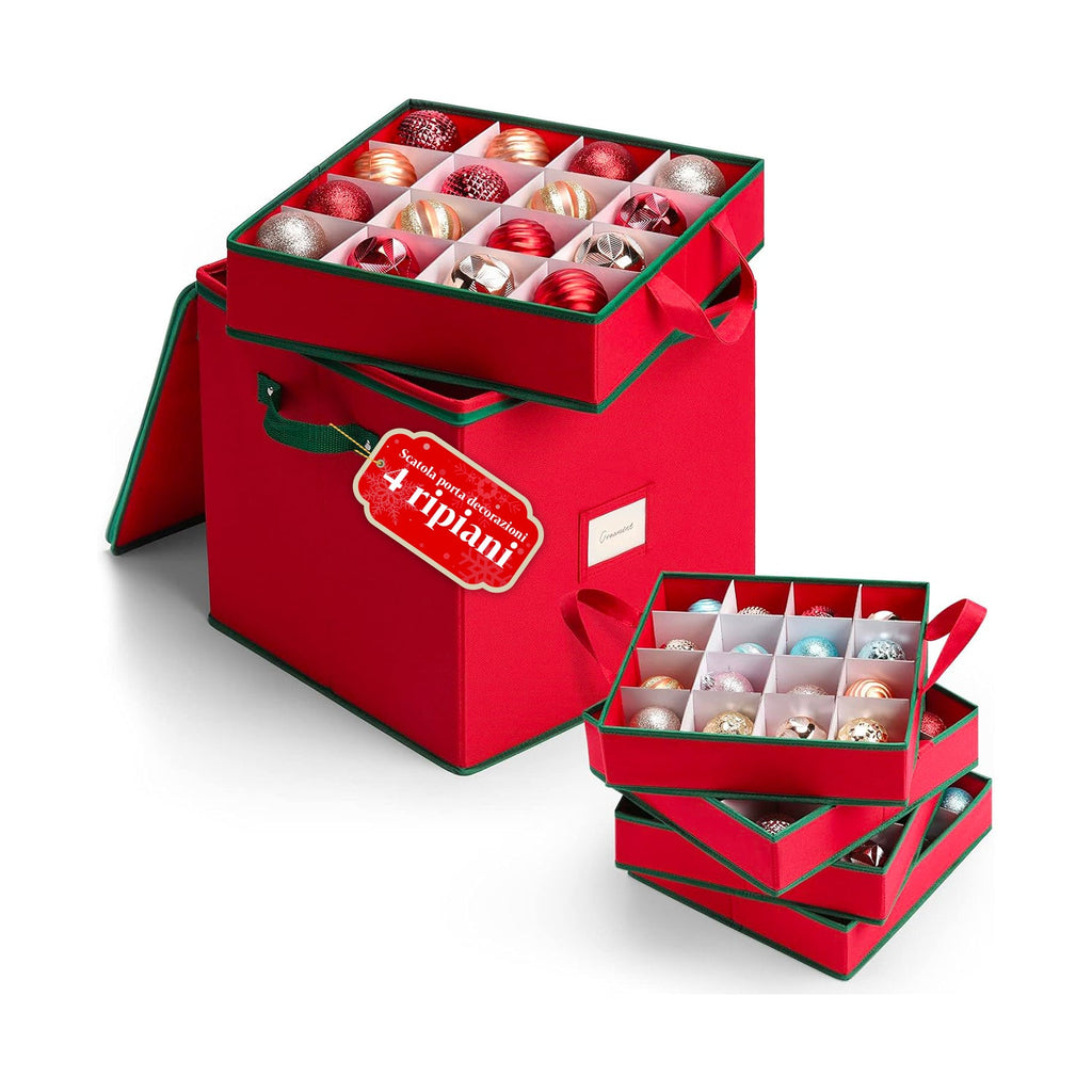 Organizer per 64 Palline di Natale in Tessuto Oxford e TNT con Coperchio e Manici