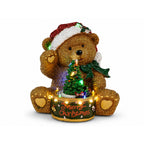 Orsetto di Natale Luminoso con Trenino Rotante e Carillon, Teddy XMAS Bear Station, Decorazione Natalizia LED in Poliresina 20,5 cm