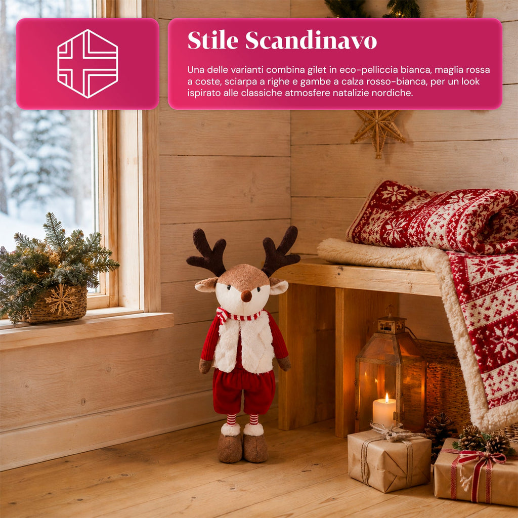 Renna Natalizia Estensibile 45-80 cm con Gambe Telescopiche, Struttura in Ferro – 2 Outfit Scandinavo o Country