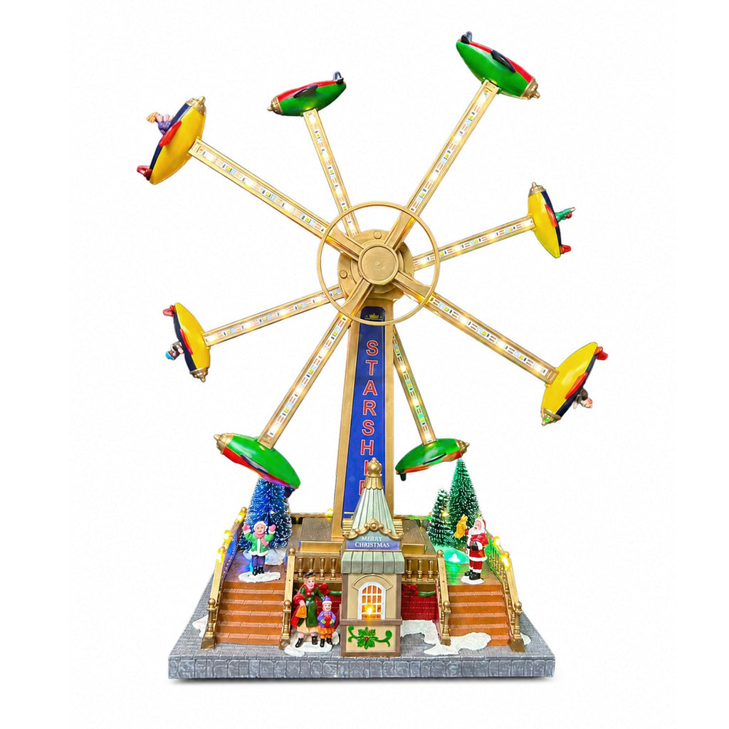Ruota Panoramica Natalizia SkyWheel con Luci LED, Melodie e Doppia Rotazione, Villaggio con Biglietteria e Personaggi, 47,7 cm