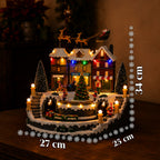 Villaggio Natalizio Luminoso Xmas Town a Batteria con Luci LED, Musica, Albero Rotante, Trenino in Movimento e Slitta di Babbo Natale, 27x25x34 cm