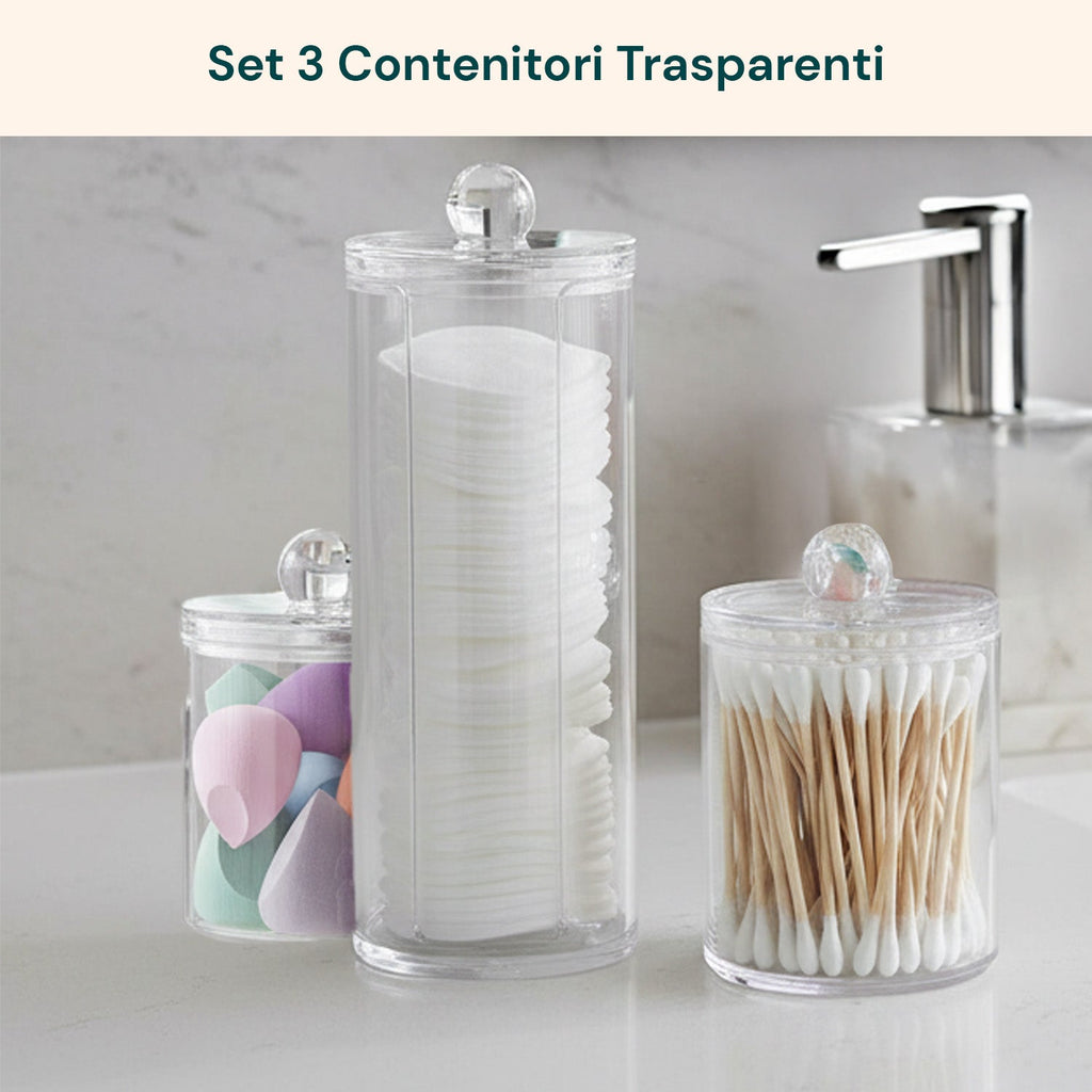 Organizer Bagno Trasparenti – Set da 3 Pezzi con Coperchio Multiuso in PP